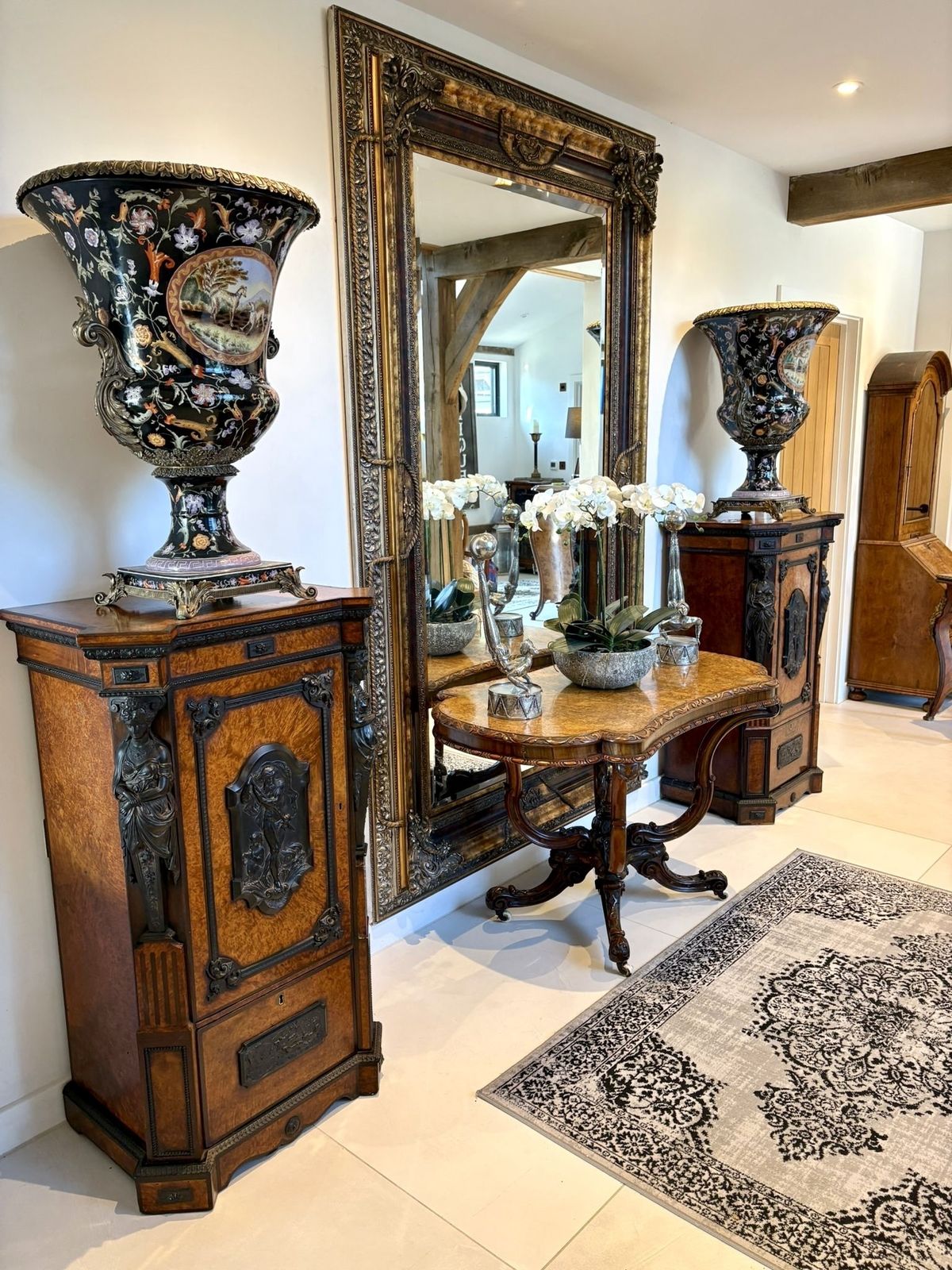 photo buy Exhibition Quality Pair Of Antique 19th Century Amboyna And Carved Ebony Pedestals