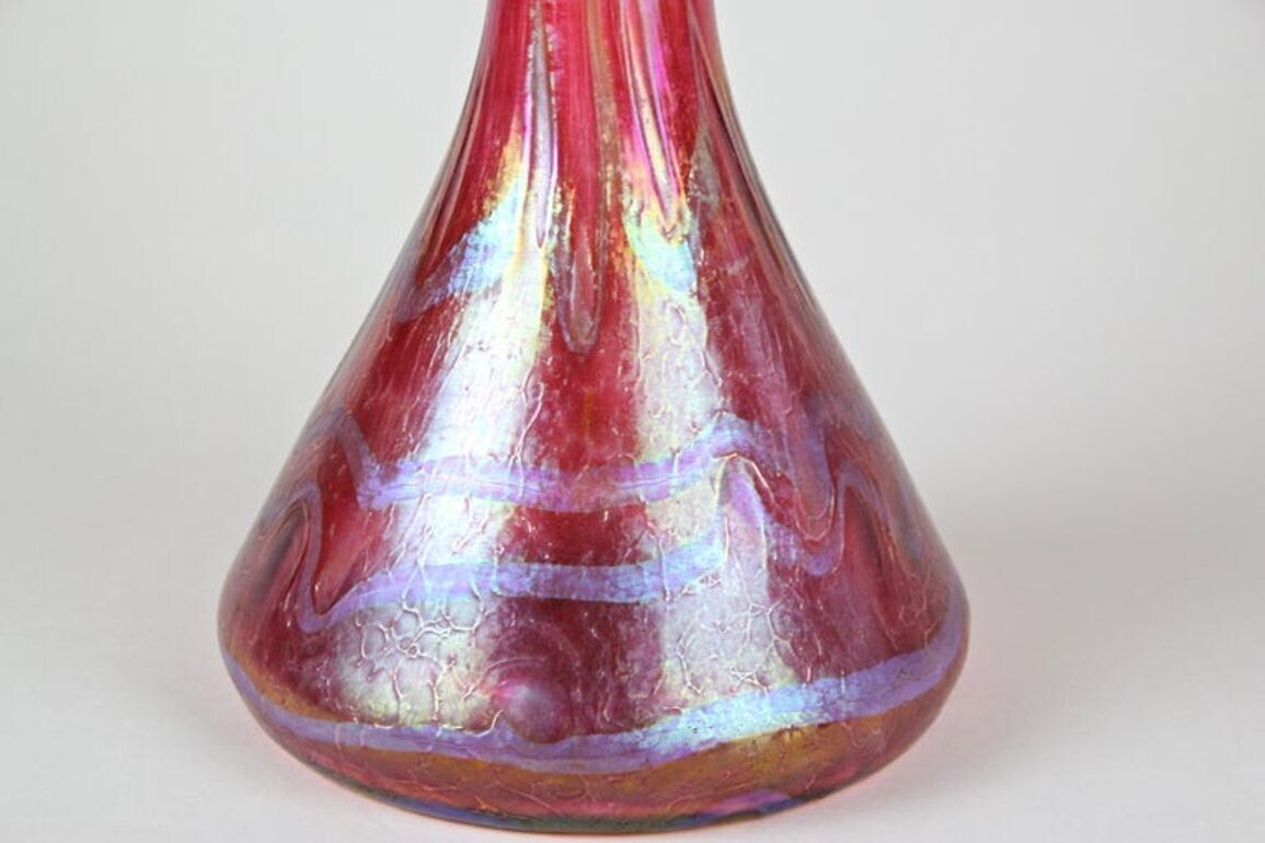 Art Nouveau Red Glass Vase By Fritz Heckert "Jack In The Pulpit", Cz Circa 1901 photo buy