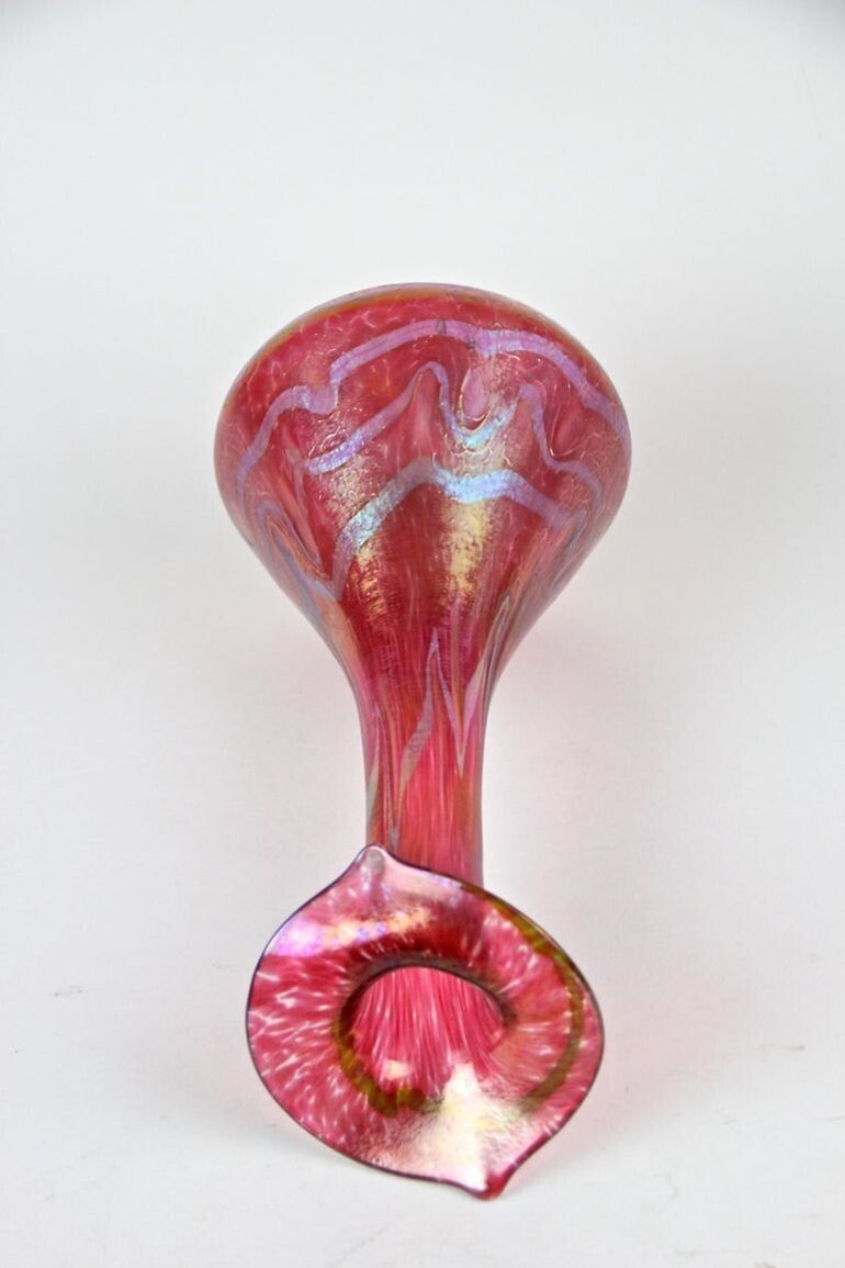 Home Decor Art Nouveau Red Glass Vase By Fritz Heckert "Jack In The Pulpit", Cz Circa 1901 photo