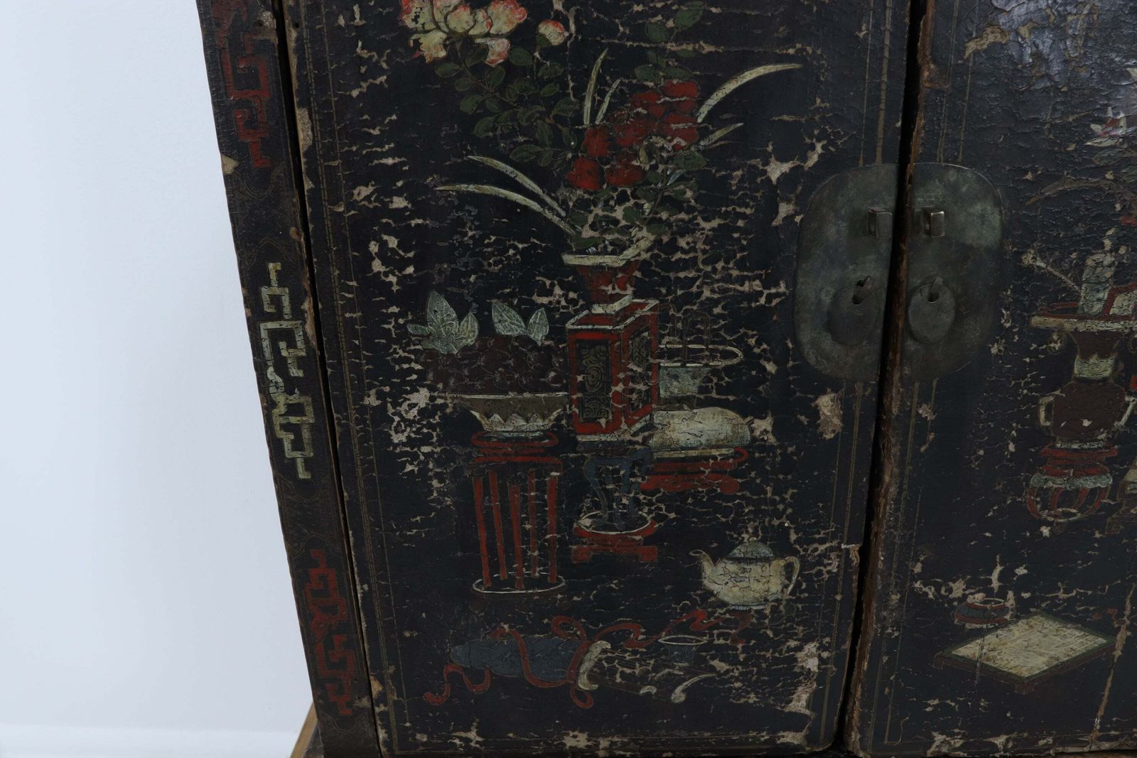 Late 18th Century Dark Lacquered Hand Painted Chinese Book Cabinet photo 1625.0