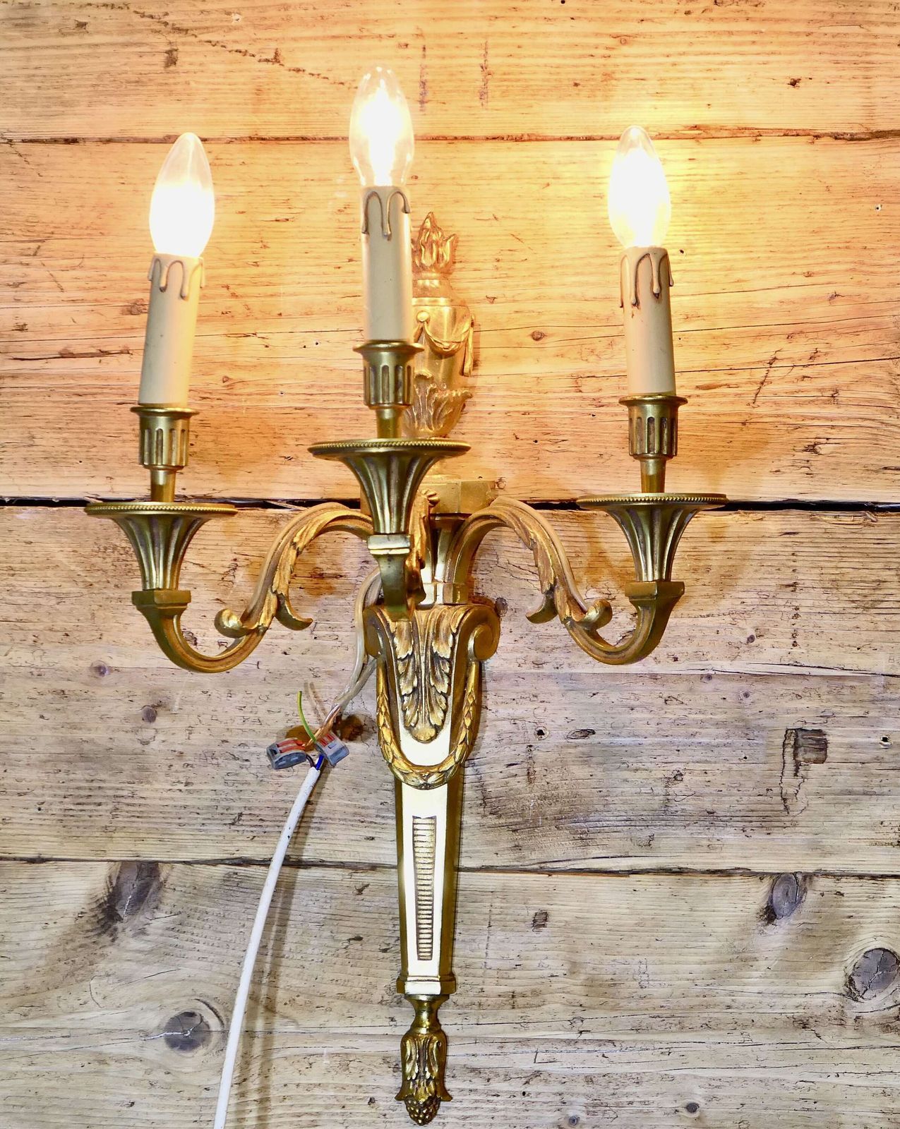 A Large Fine Quality Pair Of French Neo Classical Brass Wall Lights photo for sale