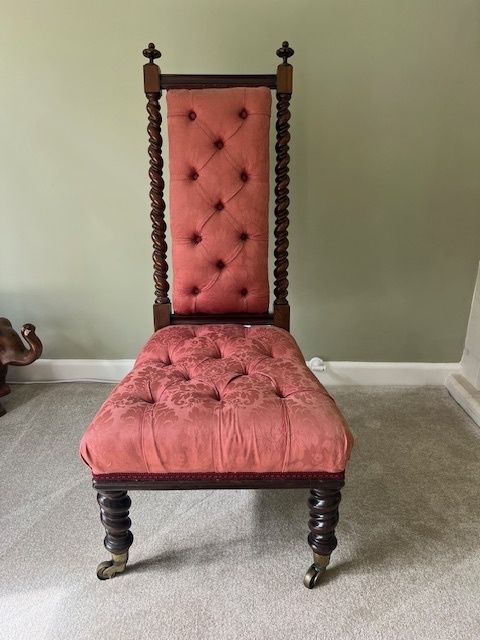 Victorian Rosewood Upholstered Barley Twist Prayer Chair photo furniture