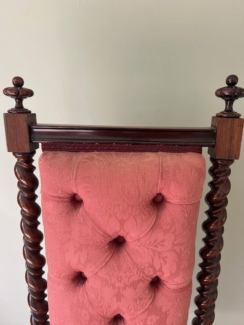 Victorian Rosewood Upholstered Barley Twist Prayer Chair photo for sale
