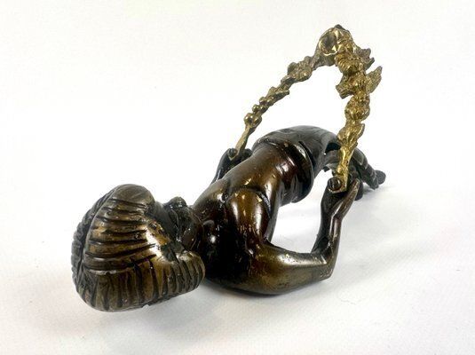 Large Antique Bronze Cherub Door Pull Handle photo for sale