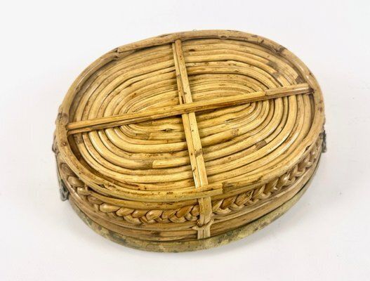 Italian Rattan And Brass Basket Centerpiece, 1960s photo buy