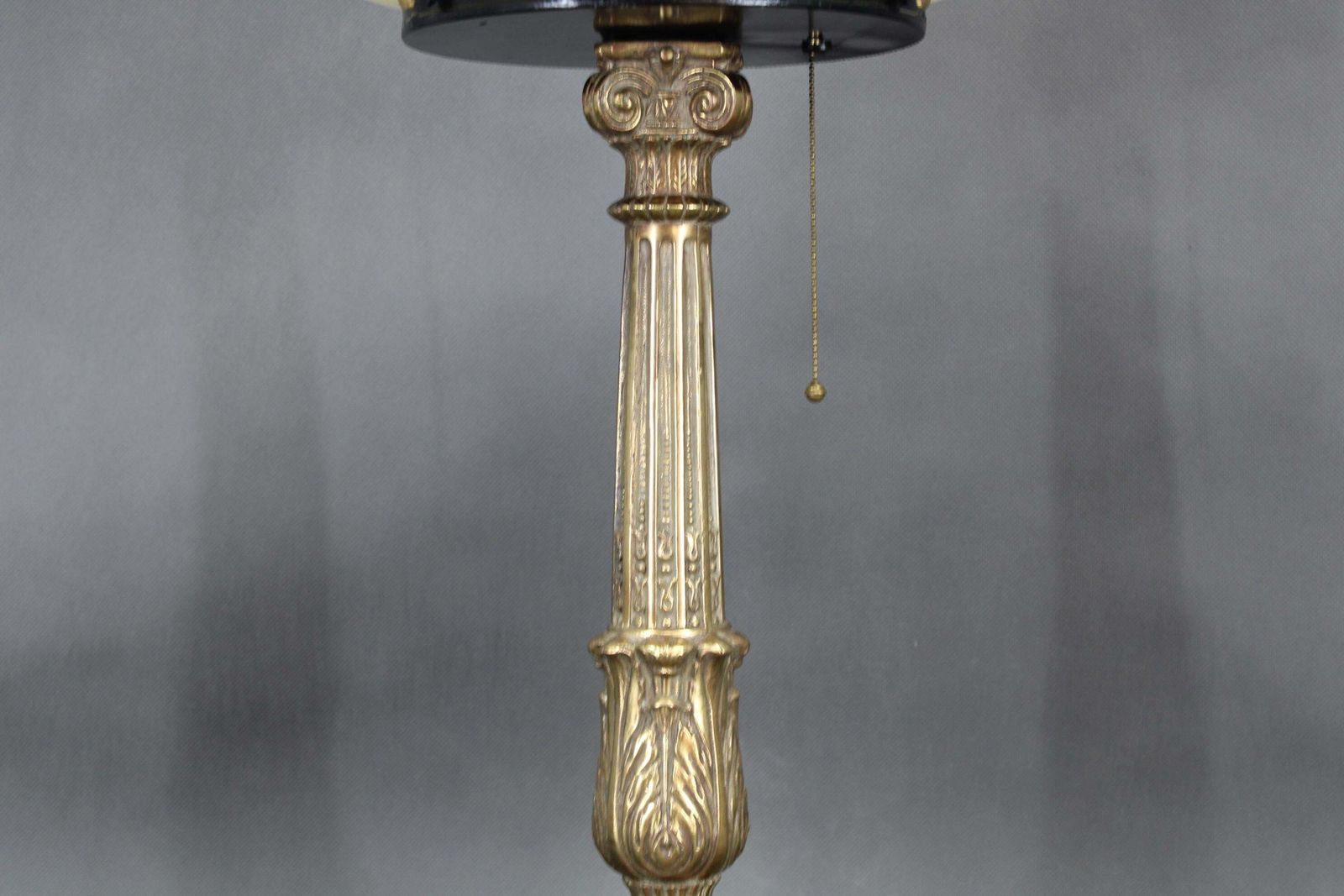 1940s Restored Brass Table Lamp With Wooden Base And Glass Shade photo Lighting
