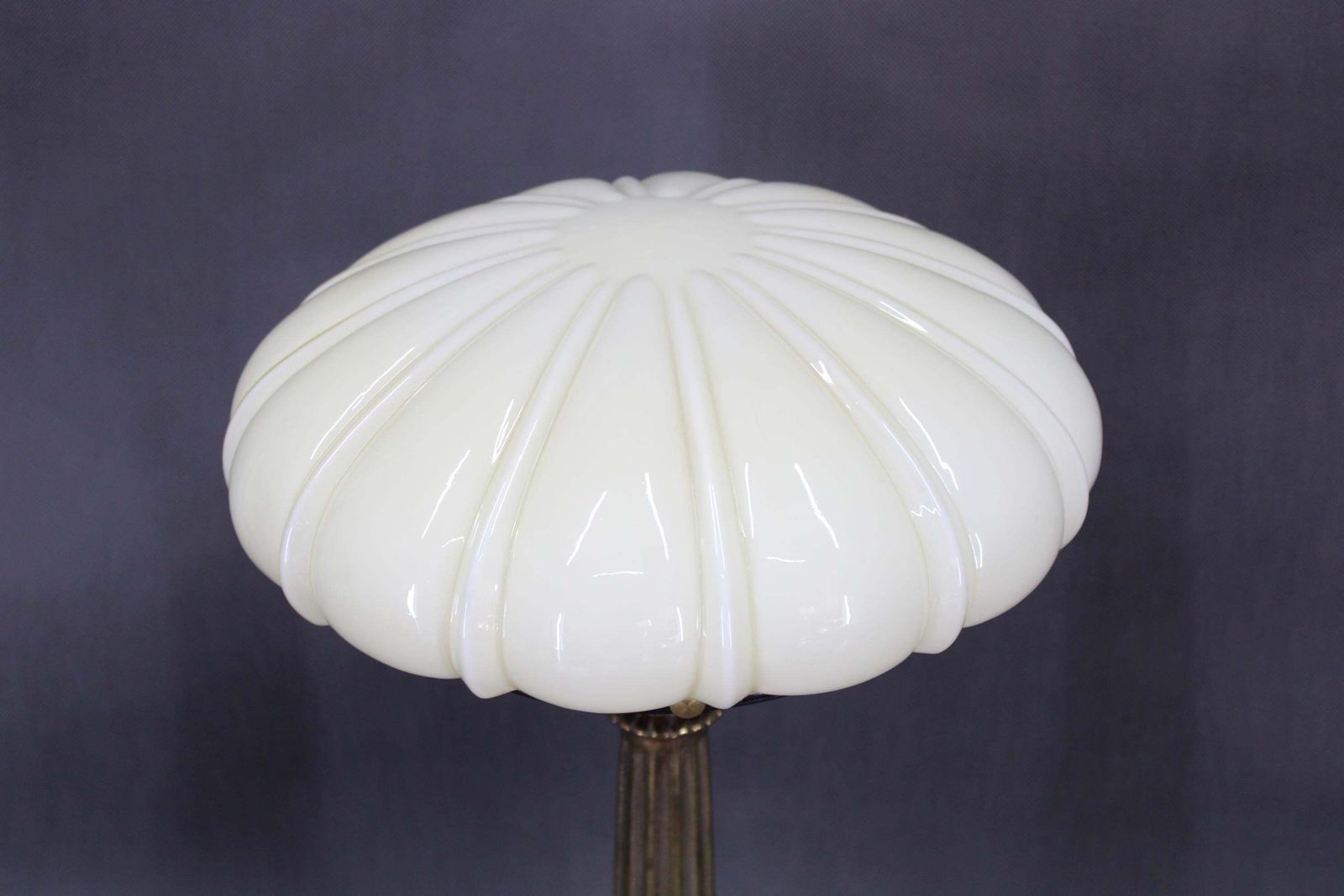 Lighting 1940s Restored Brass Table Lamp With Wooden Base And Glass Shade photo