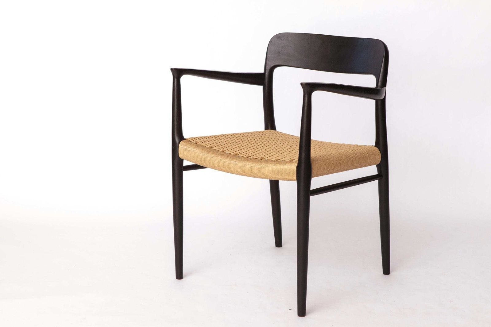 Niels Otto Møller Armchair Black 1960s – Danish Mid Century Chair Model 56 – Restored With New Woven Seat