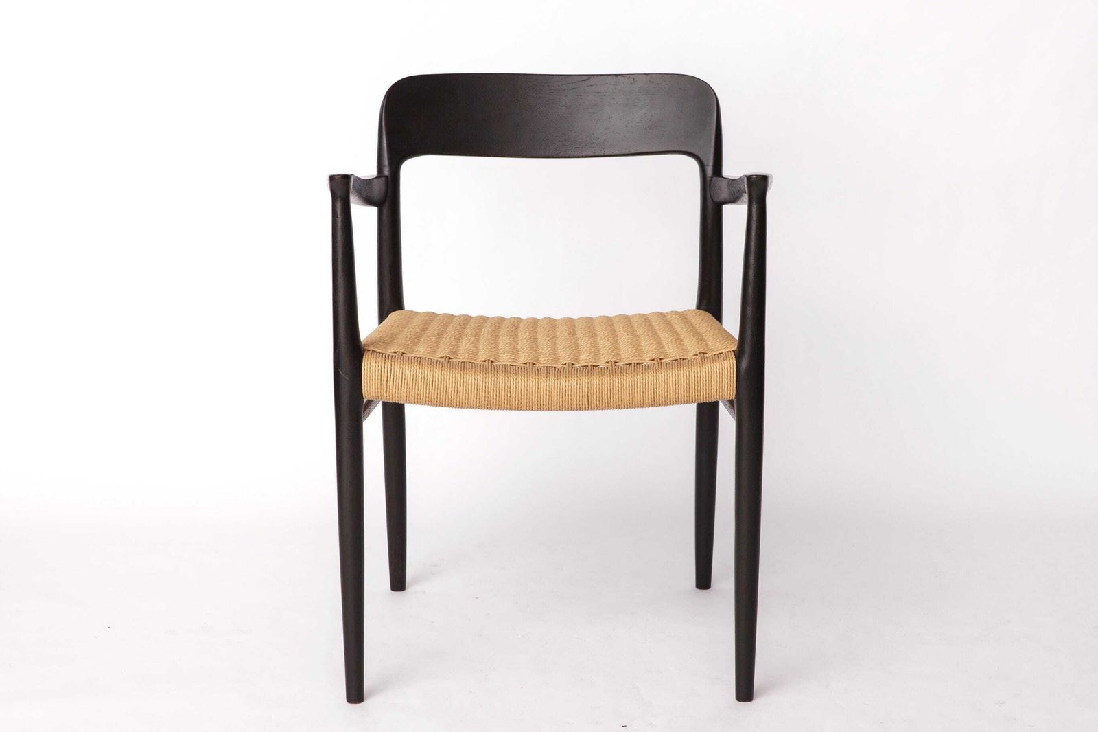 Niels Otto Møller Fauteuil Zwart Jaren 1960 – Deense Mid Century Stoel Model 56 – Nagezien Met Nieuw Gevlochten Zitting photo furniture