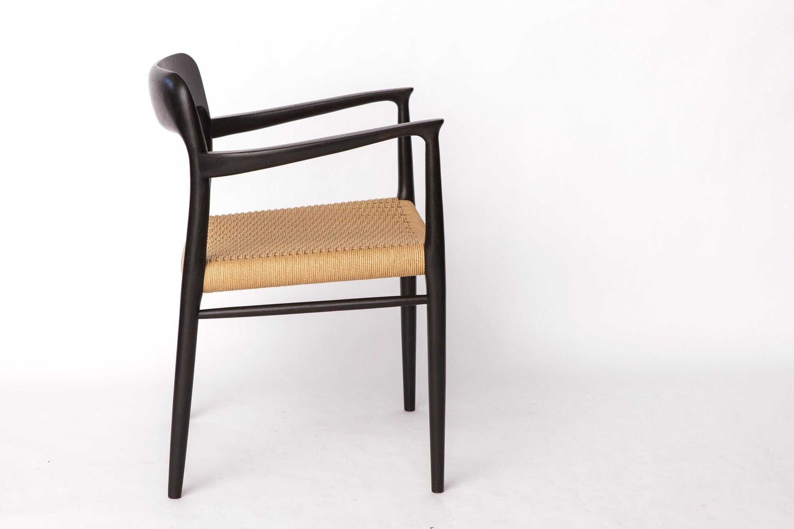 Niels Otto Møller Armchair Black 1960s – Danish Mid Century Chair Model 56 – Restored With New Woven Seat photo for sale