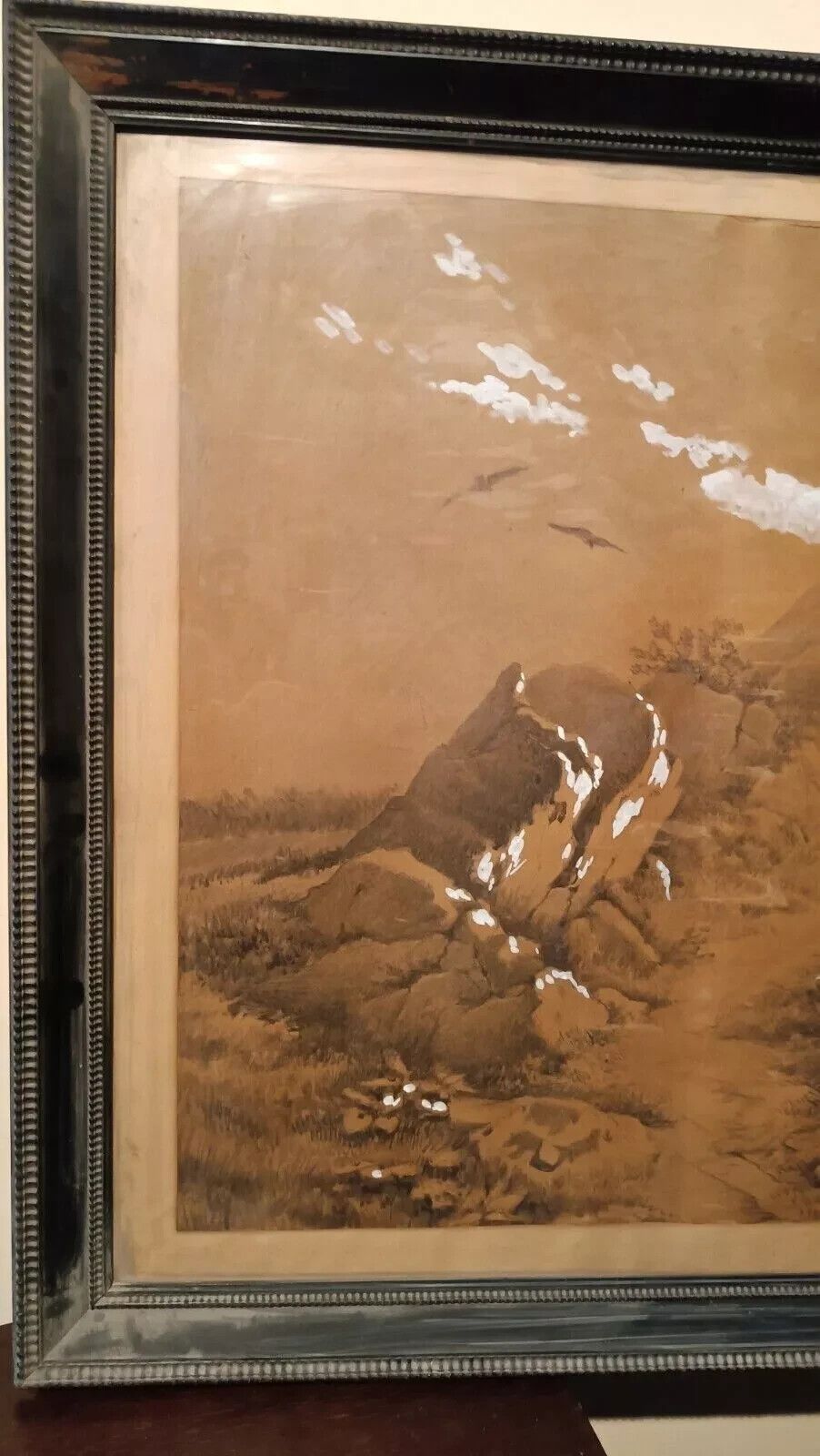 Large Landscape Painting, Mixed Technique White, 19th Century A.Mariotti 1888 Florence photo vintage