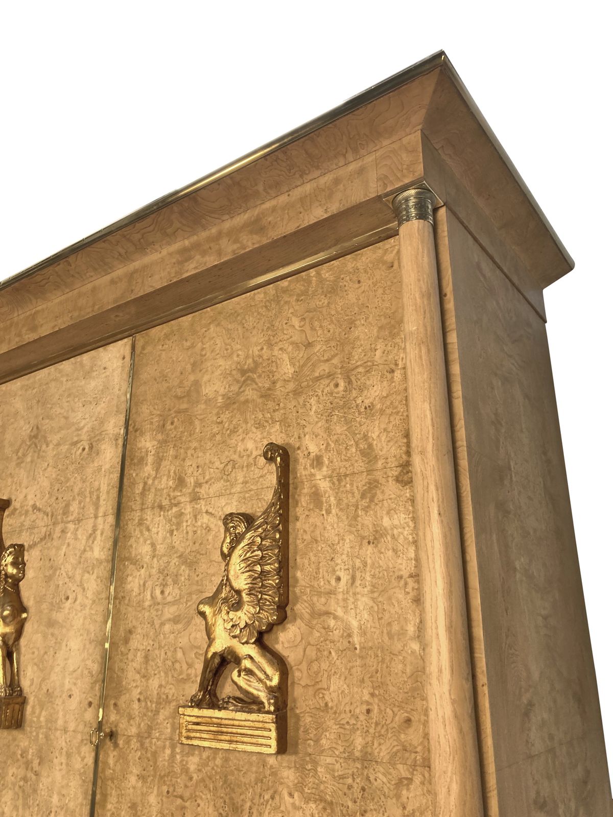 A Large Swedish Empire Revival Cupboard In Bleached Birds Eye Maple & Brass photo vinterior