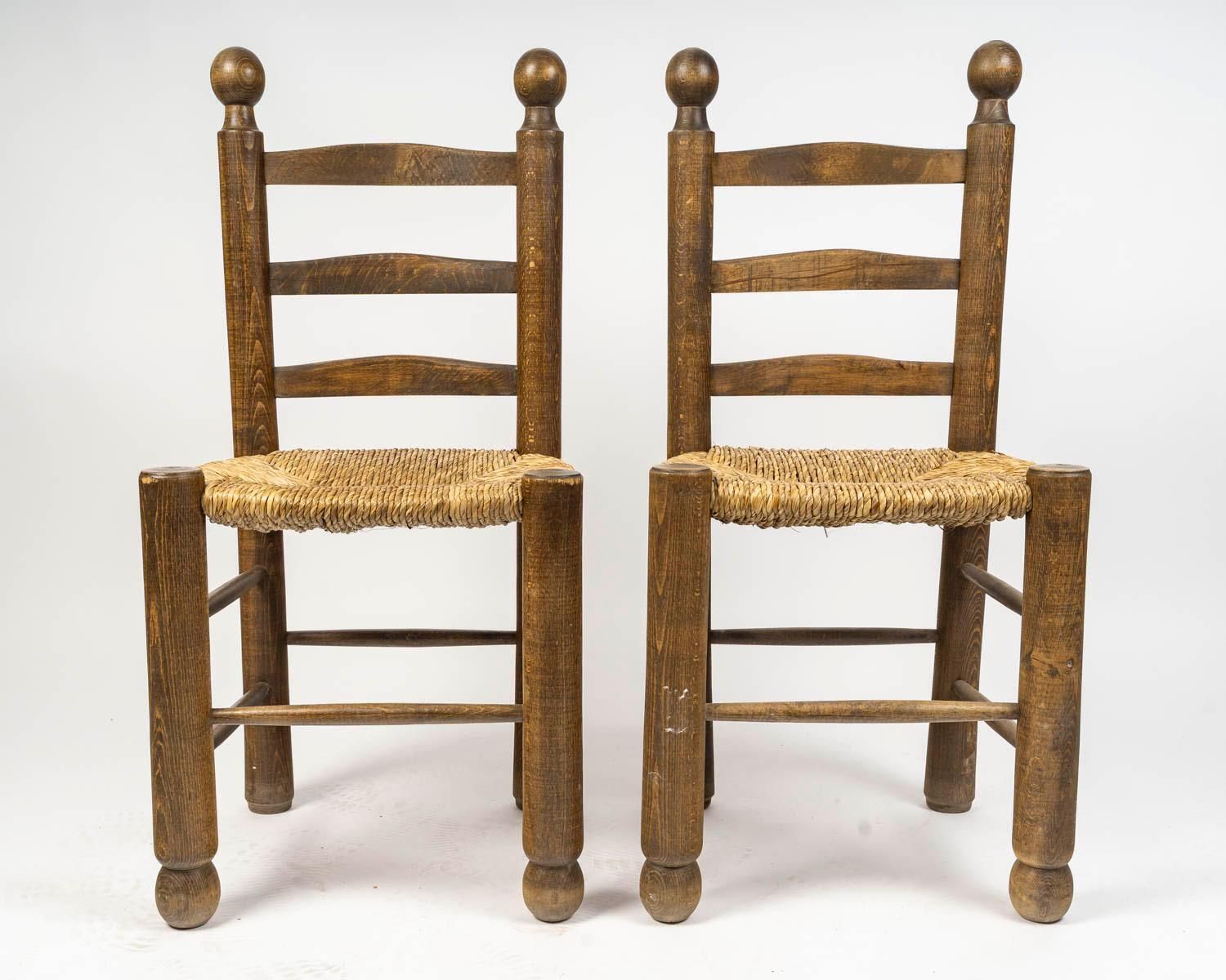 Set Of Six Charles Dudouyt Dining Chairs In Wood And Cane, 20th Century. photo furniture