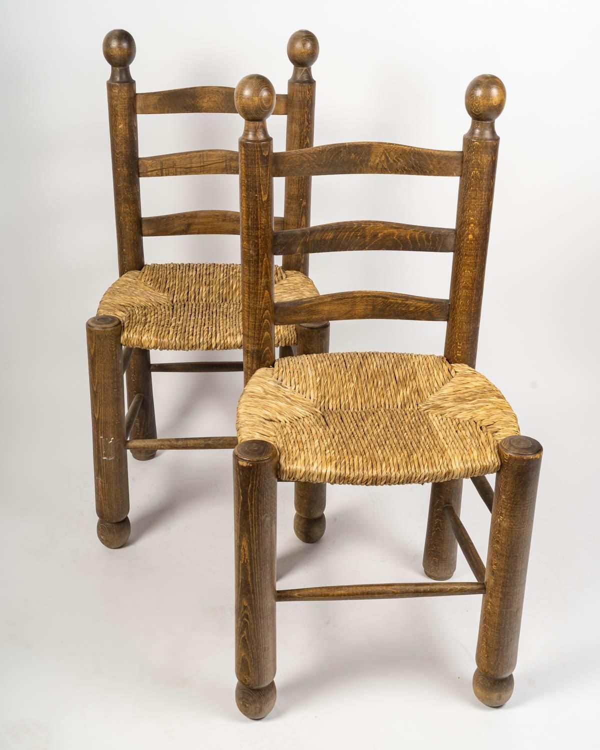 Set Of Six Charles Dudouyt Dining Chairs In Wood And Cane, 20th Century. photo 3606.0