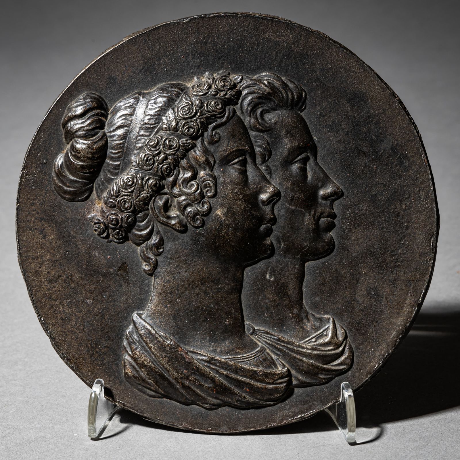 Double Portrait Relief In Medal Form, Berlin Iron, Early 19th Century photo for sale