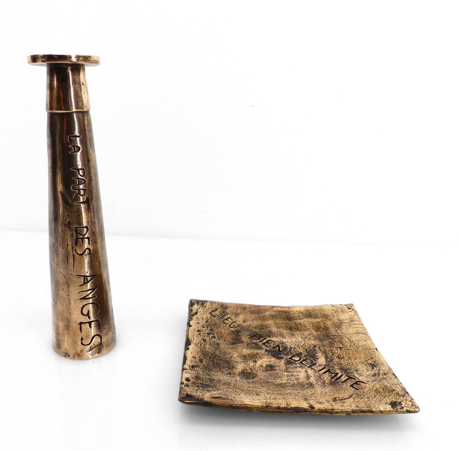 Brutalist Bronze Ashtray And Candle Holder Set, France, Circa 1980 photo furniture
