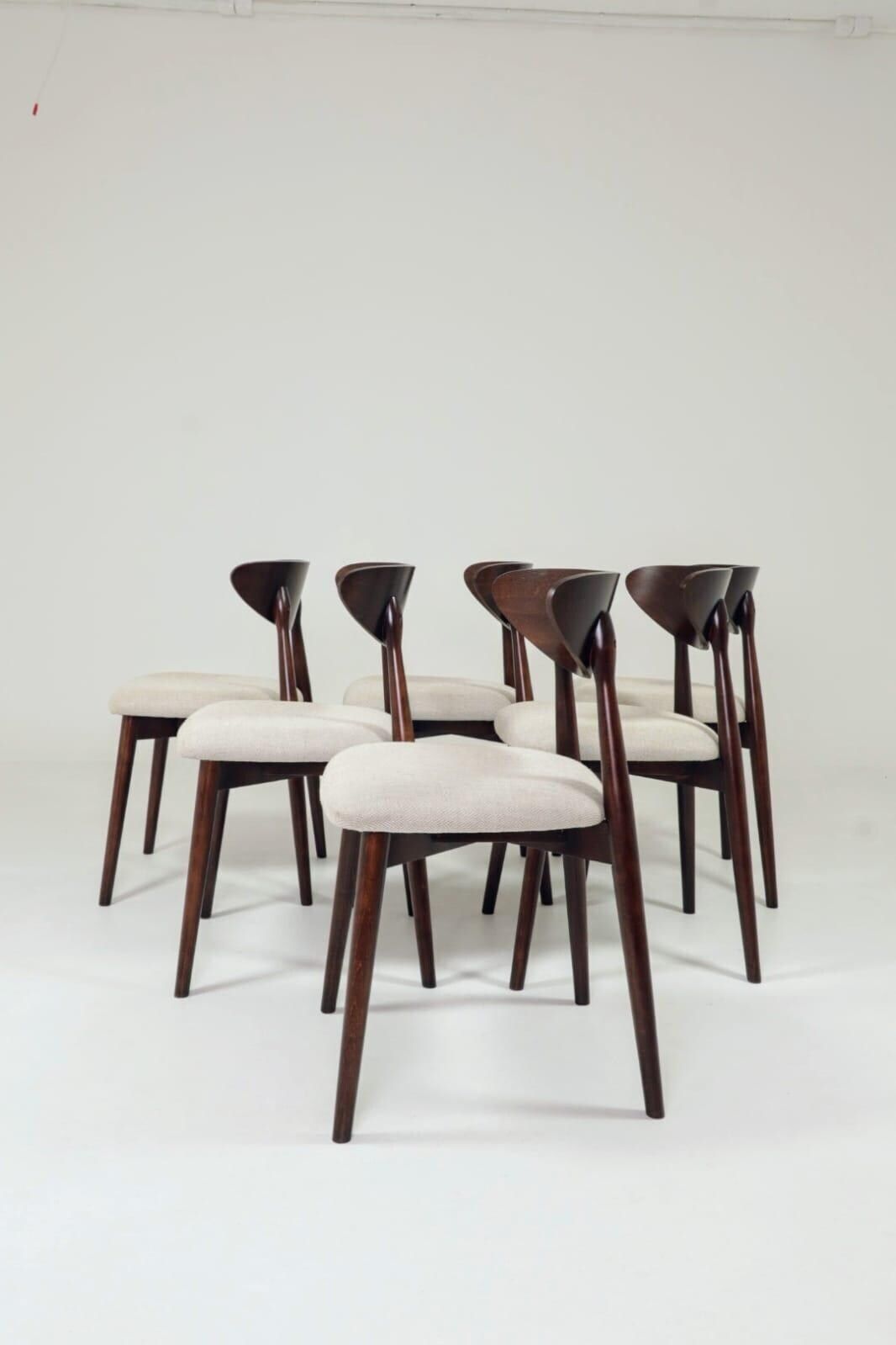 Dining Chairs Set Of 6 , Dark Walnut Herringbone Beige Upholstery, Natural Design photo for sale