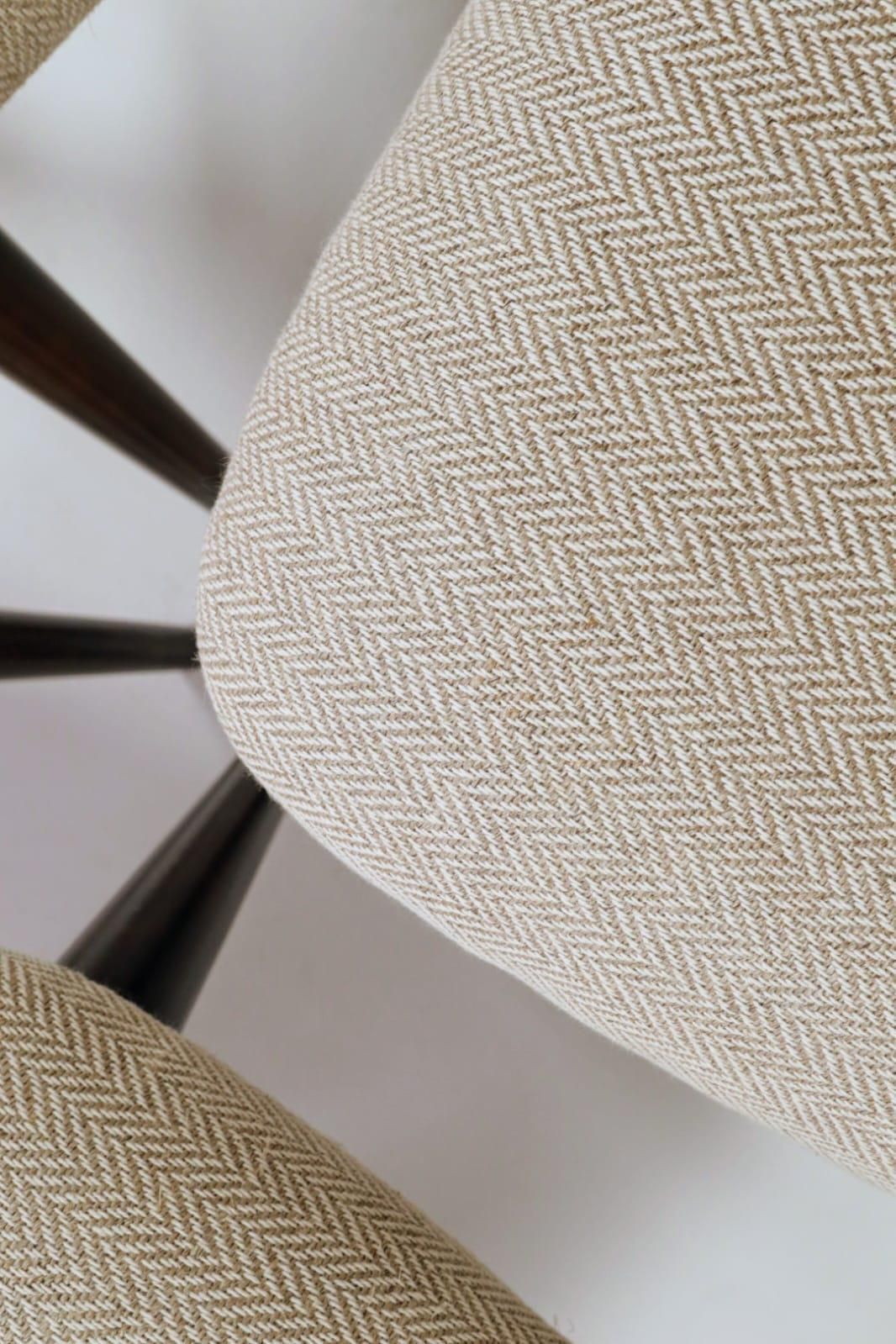 Dining Chairs Set Of 6 , Dark Walnut Herringbone Beige Upholstery, Natural Design photo vintage
