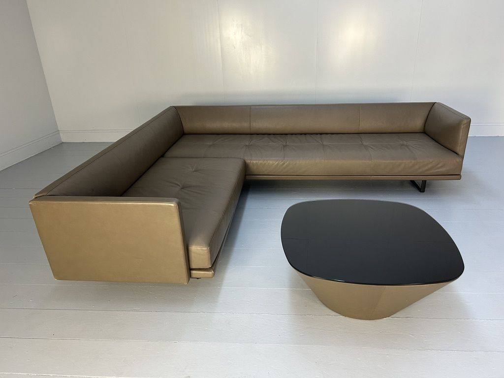 Walter Knoll “Prime Time 490” L Shape Sofa & “Ameo” Table – In Clay “Safari” Leather photo Furniture