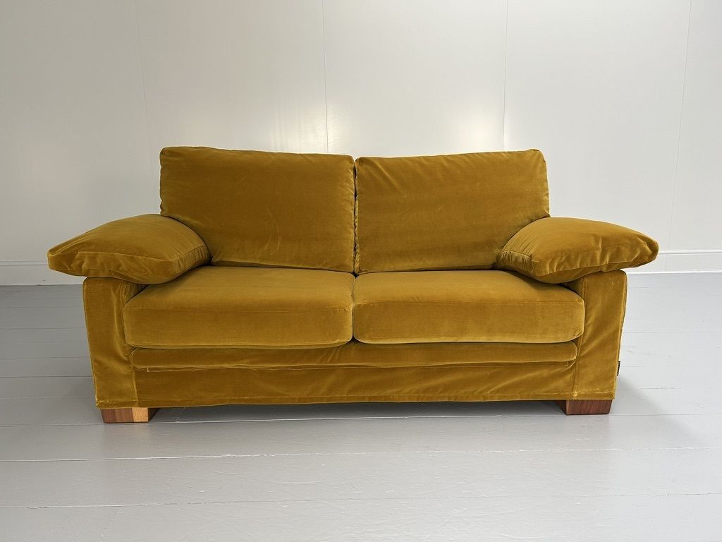 Flexform “Cushion Arm” 2.5 Seat Sofa & Armchair – In Mustard Gold Velvet photo Furniture