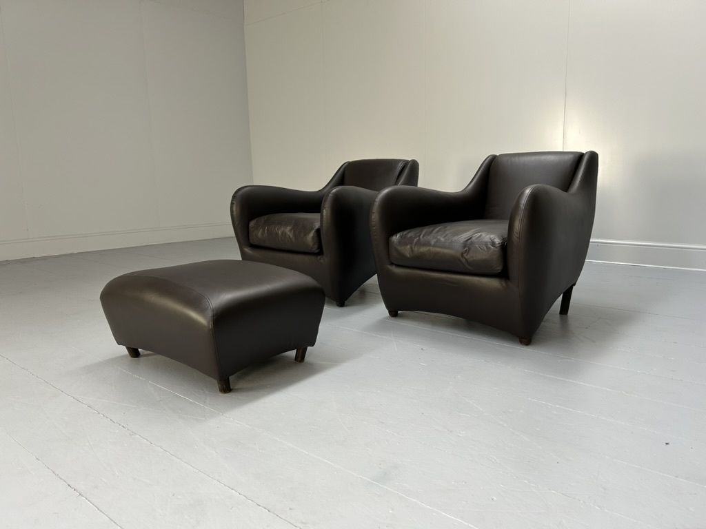 Pair Of Scp Matthew Hilton “Balzac” Armchairs & Ottoman – In Nubuck Leather photo for sale
