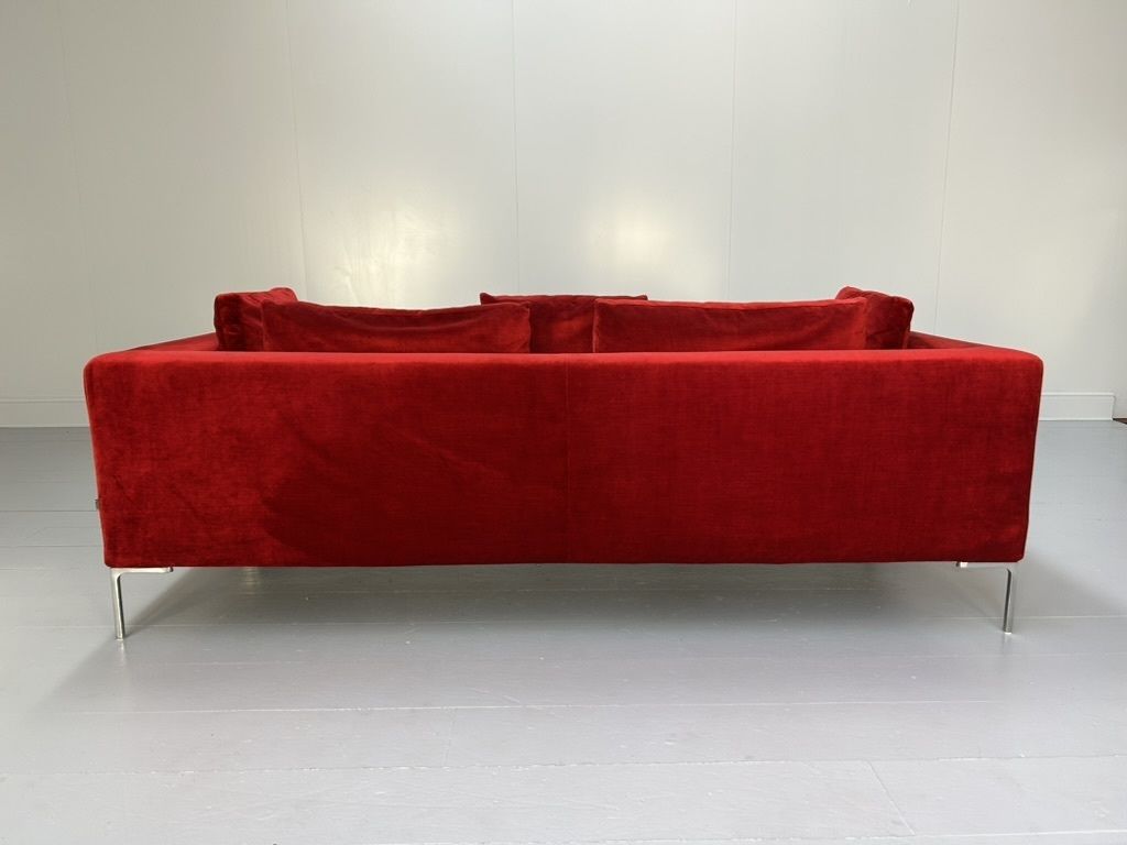 B&B Italia “Charles Ch230” Sofa & “Ch150p” Bench Ottoman – In Red Velvet photo 4900.0
