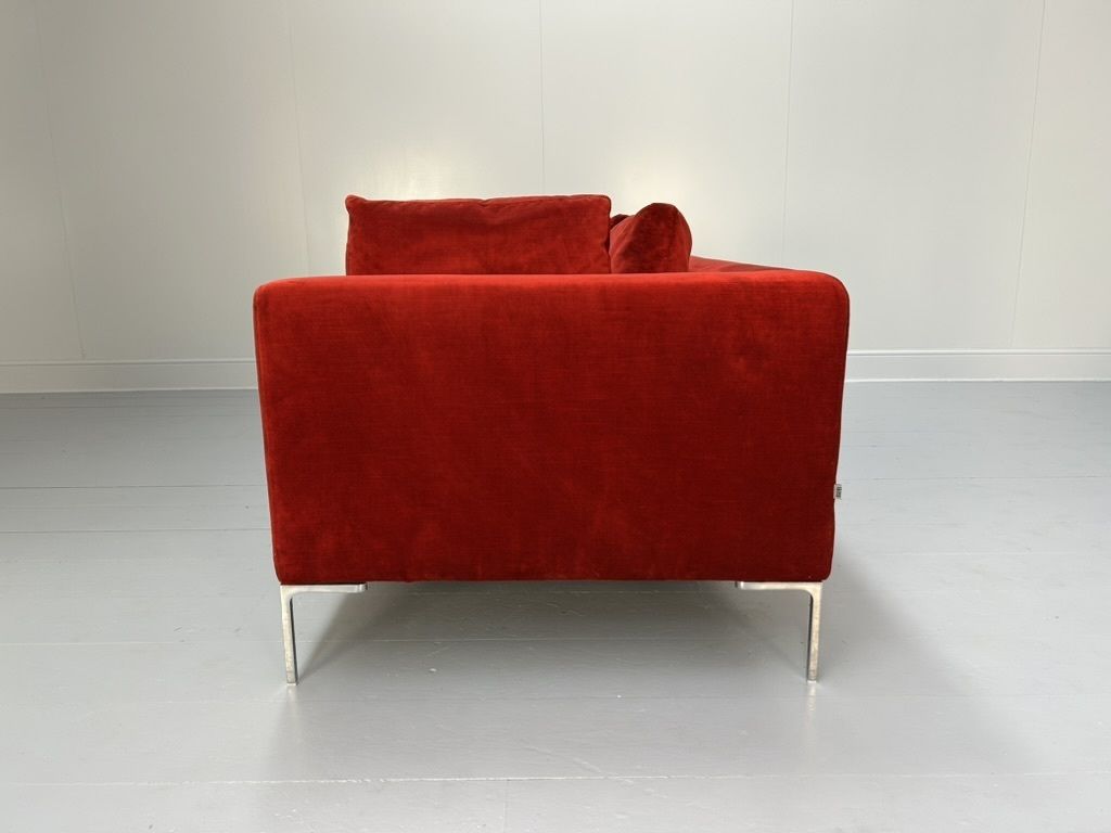 B&B Italia “Charles Ch230” Sofa & “Ch150p” Bench Ottoman – In Red Velvet photo vinterior