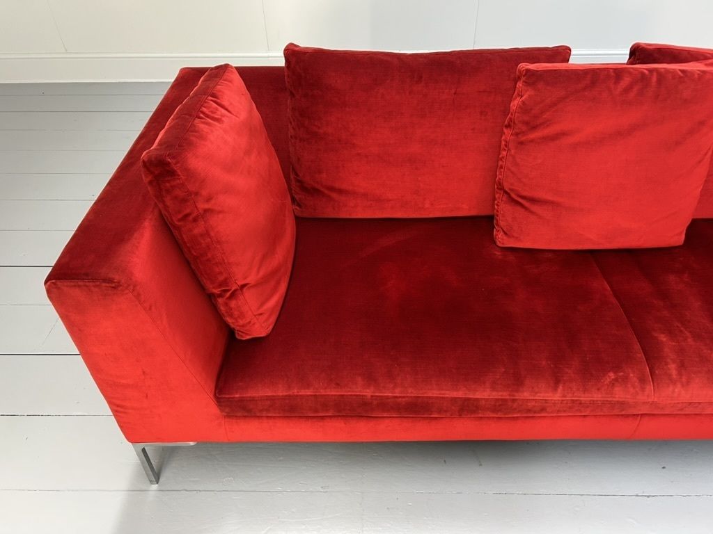 photo for sale B&B Italia “Charles Ch230” Sofa & “Ch150p” Bench Ottoman – In Red Velvet