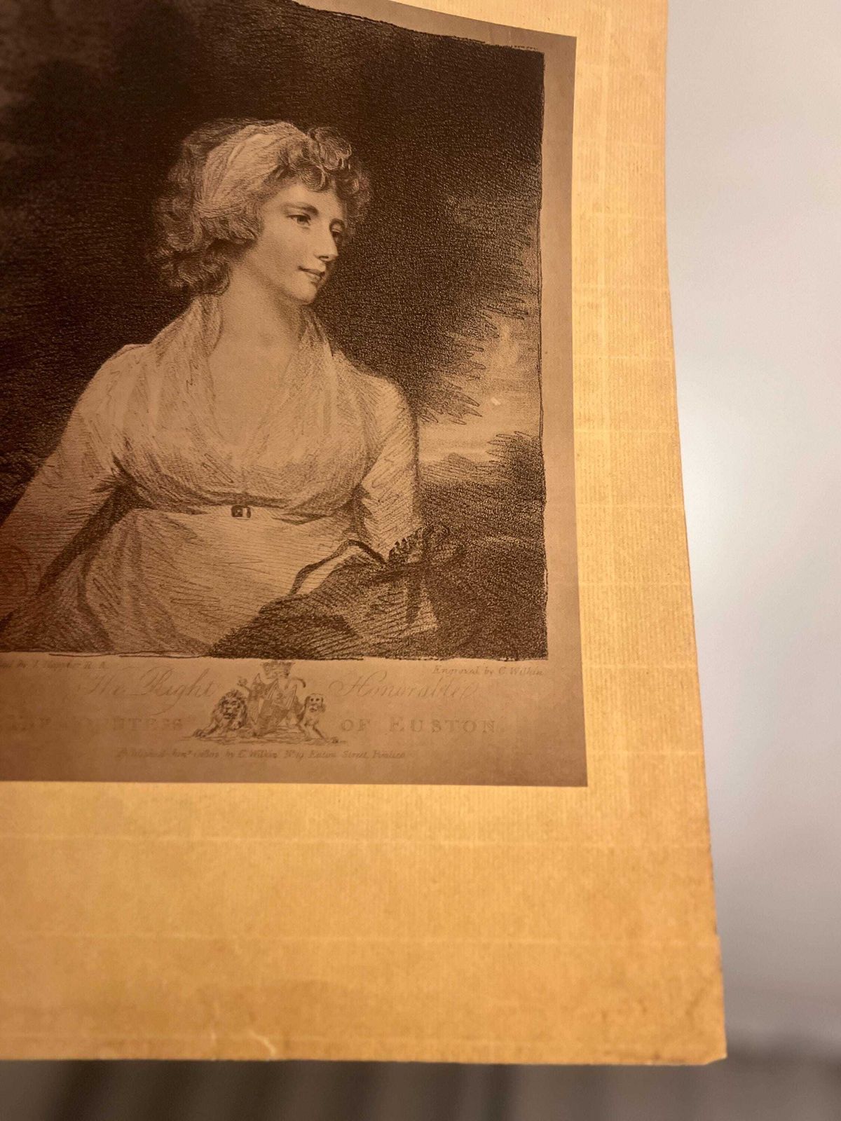 Antique 1802 Portrait Engraving Of Charlotte Fitzroy Countess Of Euston By Charles Wilkins photo vintage