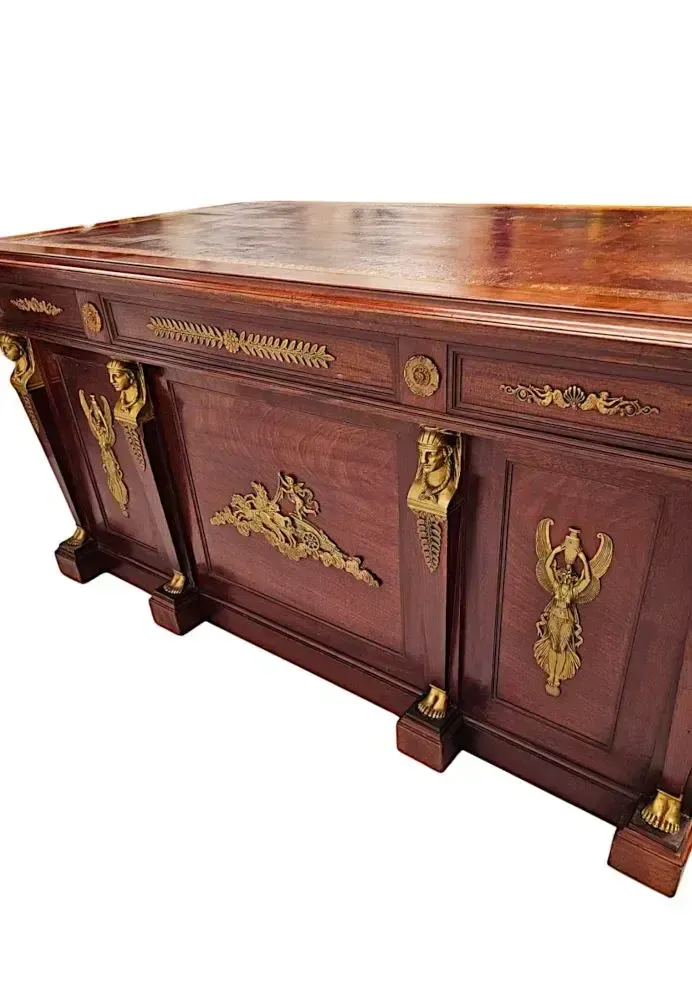 A Fabulous 19th Century French Empire Style Office Desk With Ormolu Mounts By Saddier Et Ses Fils Paris photo vintage