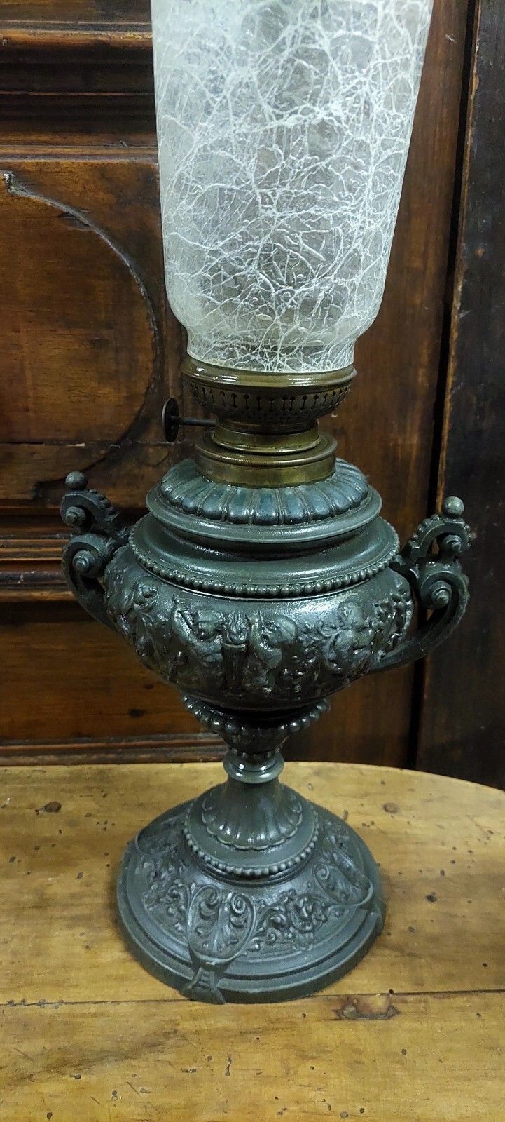 Antique Oil Light 19th Century Antimony Worked Glass Lamp photo Lighting