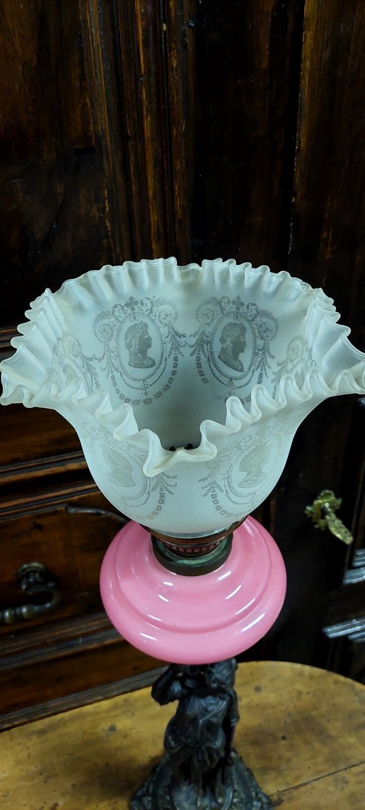 Antique Oil Light 19th Century Antimony Opalescent Glass Lamp photo buy