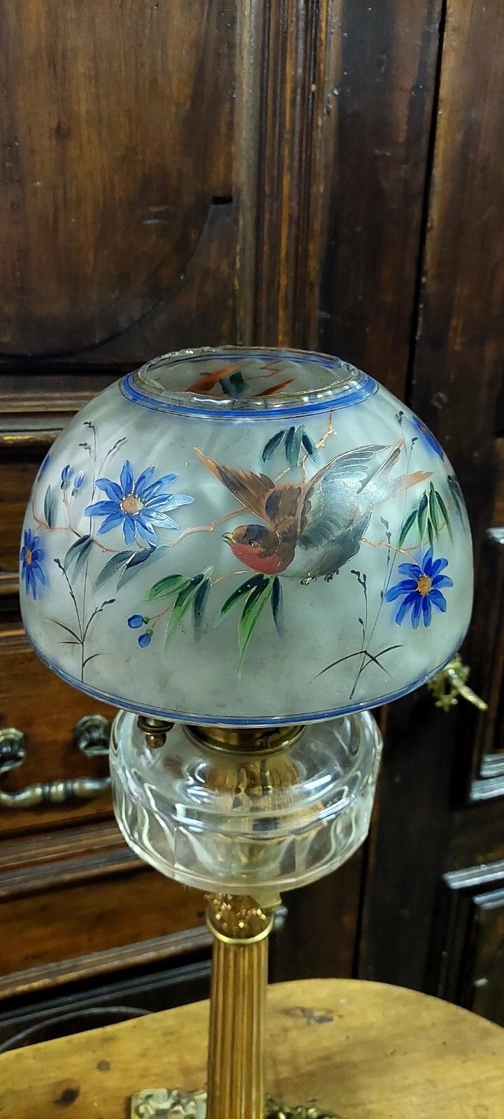 Antique Oil Light Gilded Bronze Painted Glass 19th Century Original photo 280.0