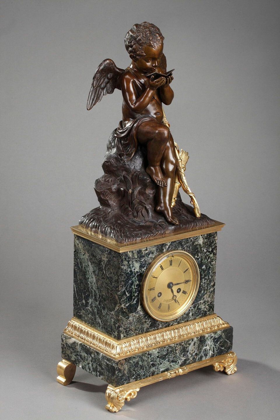 "Amour Lisant" Clock By Ledure Bronzier Et Hemon Horloger photo for sale