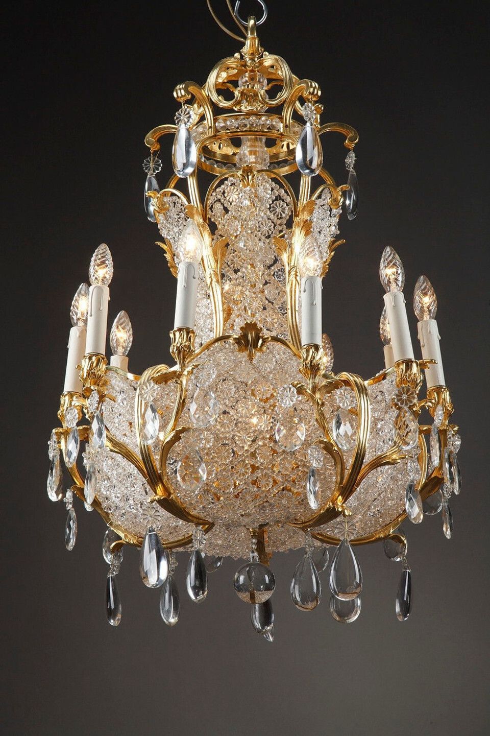 Crystal And Gilded Bronze Corbeille Chandelier, Late 19th Century photo Lighting