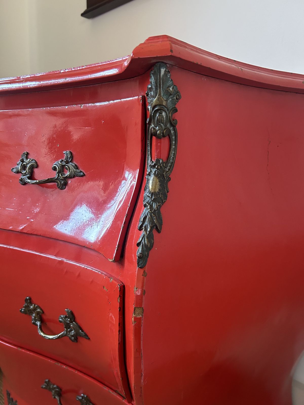 Antique Solid Oak French Bombe Chest Of Drawers photo for sale