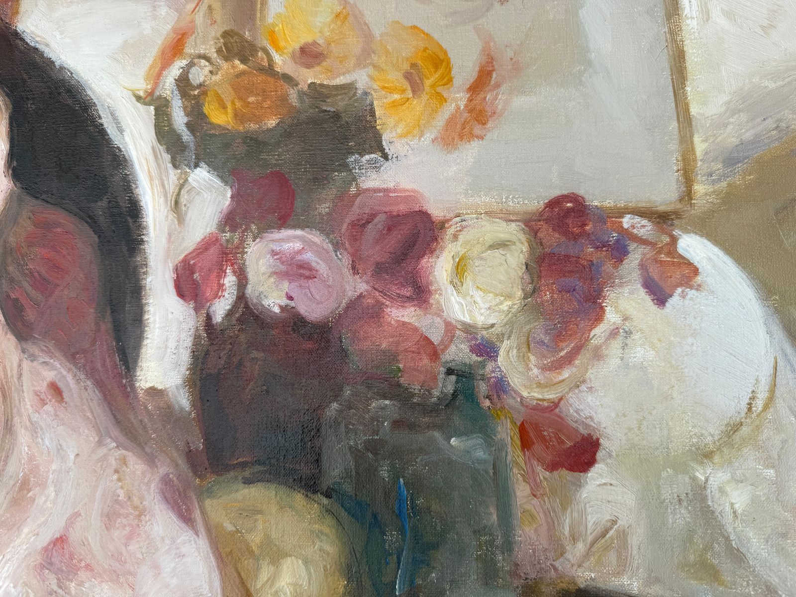 Beltran Bofill Reclining Woman With Flowers Oil On Canvas Painting photo for sale