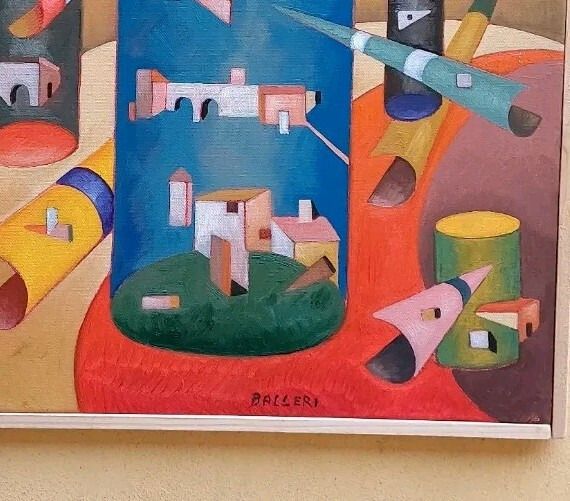 Franco Balleri Abstract Painting Oil On Canvas 'Le Case Alte' 2008 photo furniture
