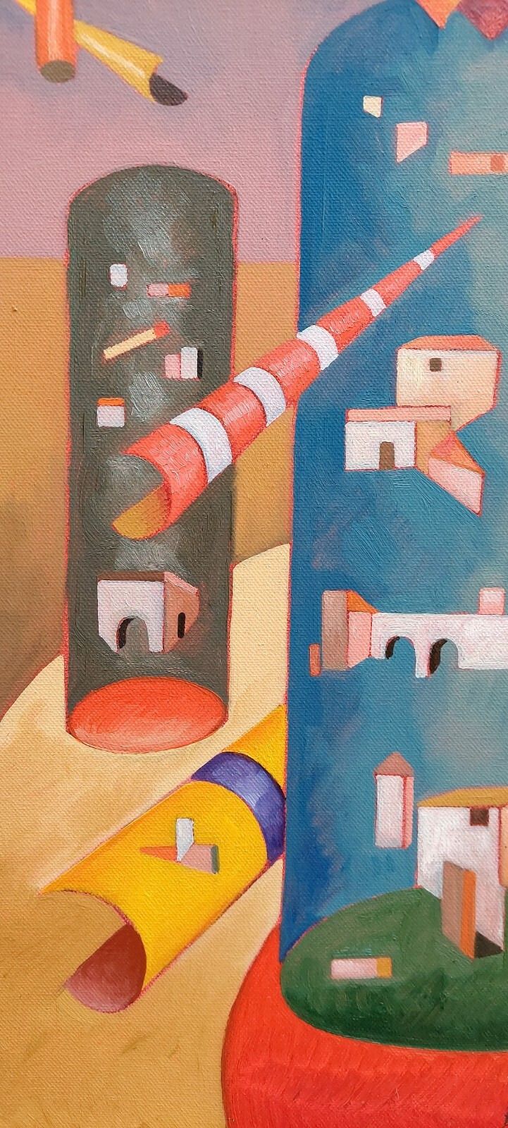 Franco Balleri Abstract Painting Oil On Canvas 'Le Case Alte' 2008 photo Art