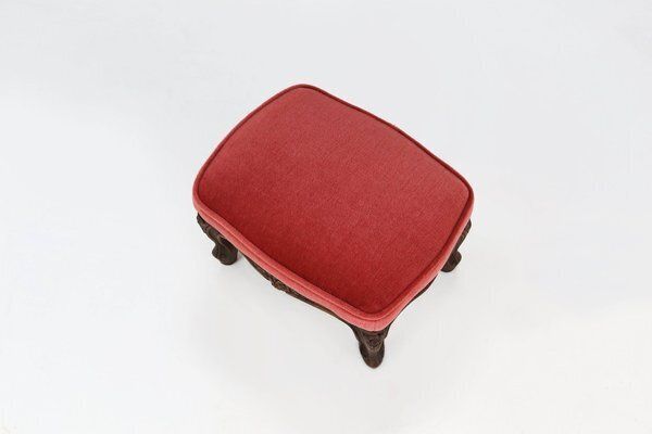 Baroque Ottoman In Carved Wood With Coral Velvet Upholstery, 1950s photo furniture