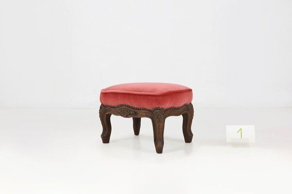 Baroque Ottoman In Carved Wood With Coral Velvet Upholstery, 1950s photo 830.0