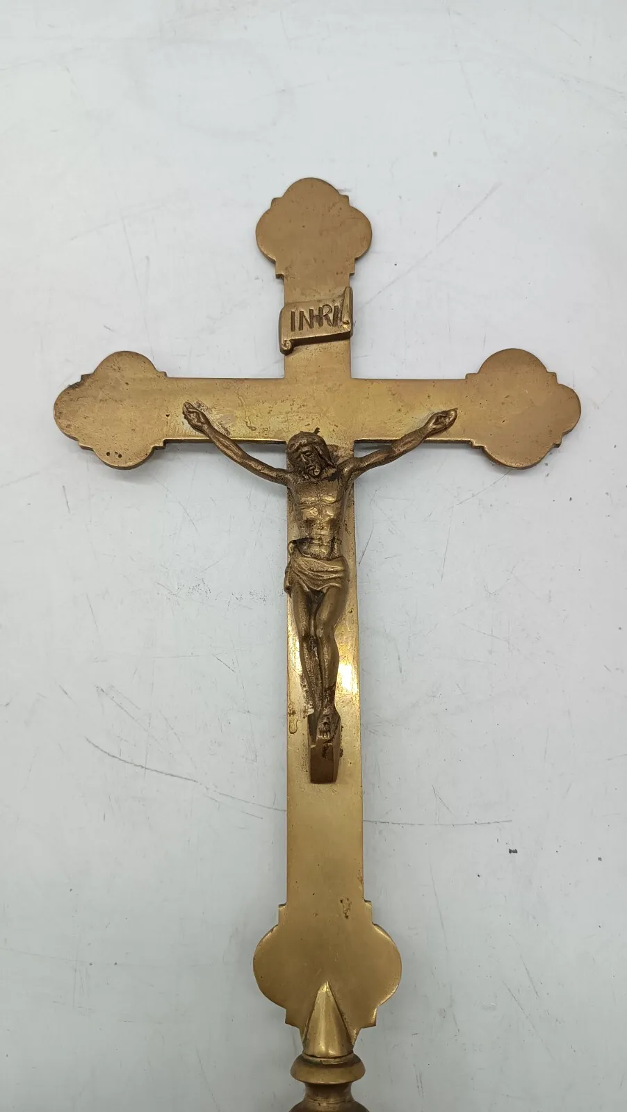 Antique Cross Bronze Candlestick With Christ Ancient Bronze Candlestick Cross Crist photo furniture