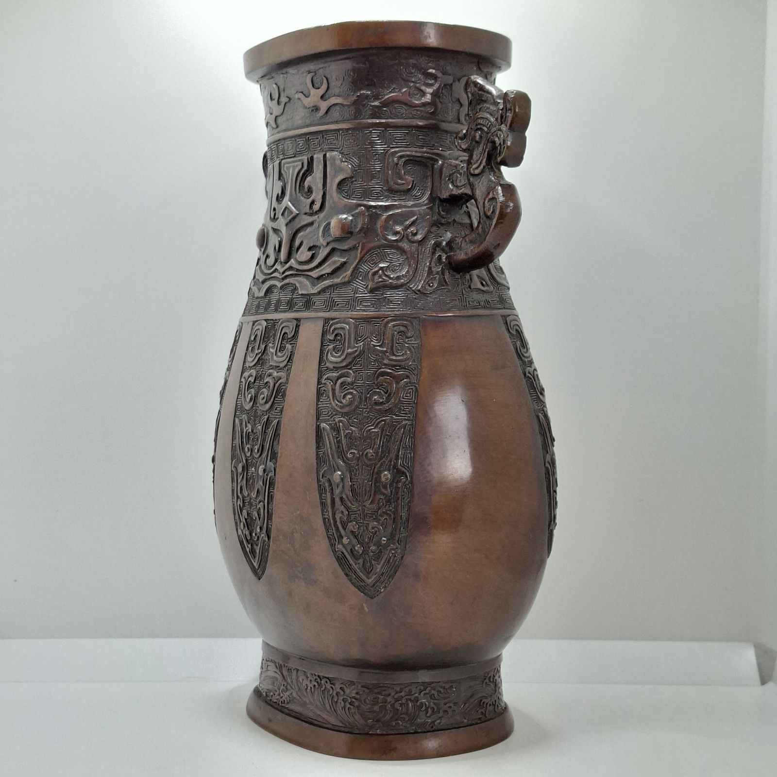 Chinese Bronze Twin Handled Hu Vase Archaistic Qing Large Antique photo vinterior