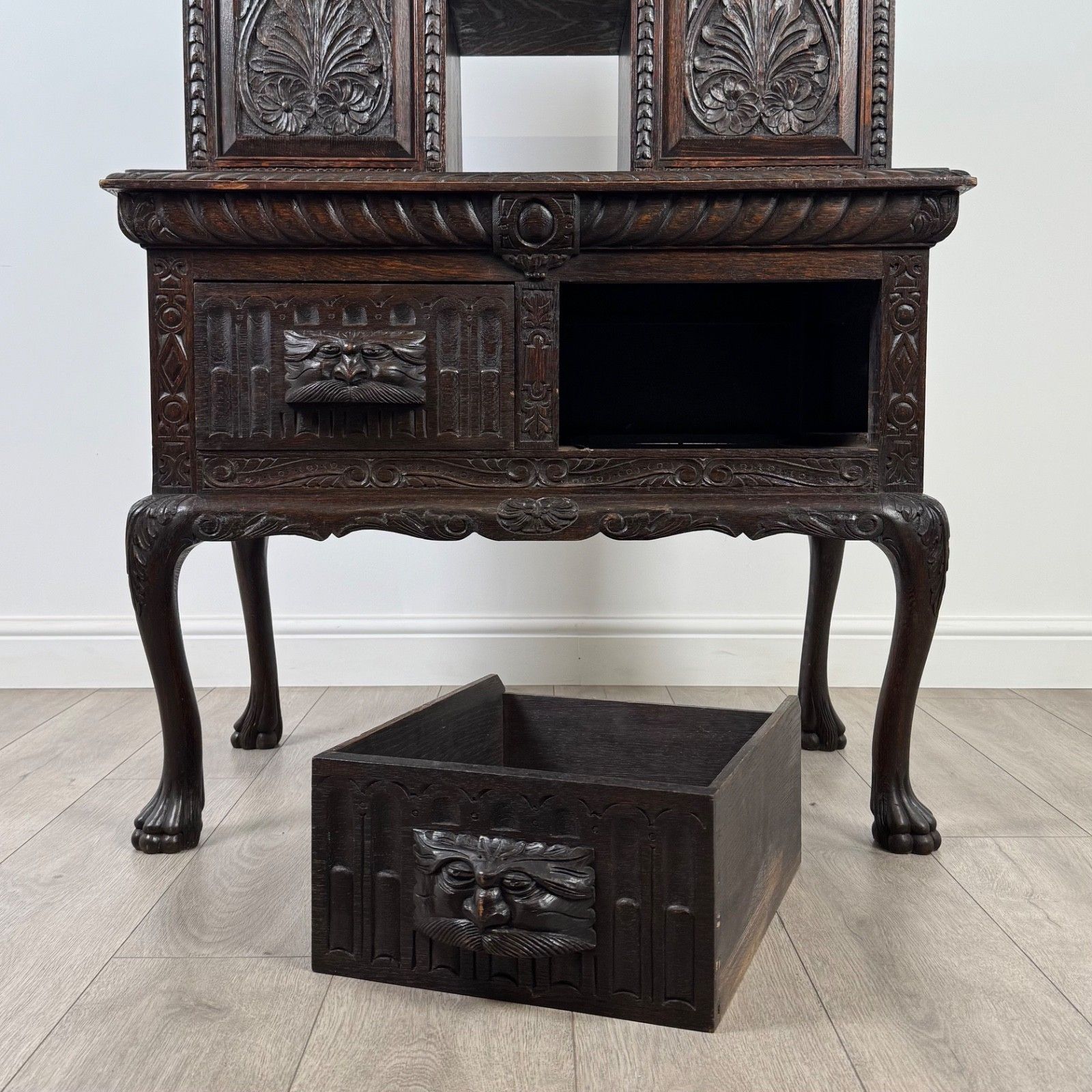 Furniture Antique 19th Century Heavily Carved Oak Cabinet photo