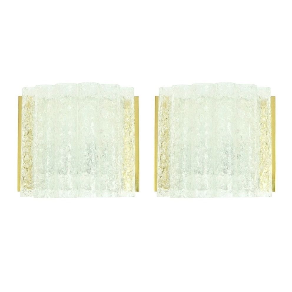 Pair Of Mid Century Modern Murano Ice Glass Wall Lights From Doria, Germany, 1960s