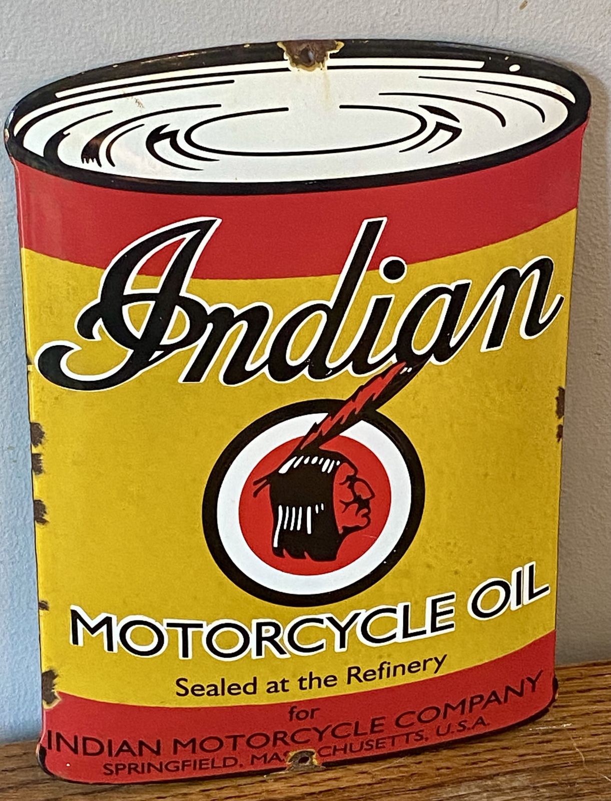 Rare Indian Motorcycle Oil Can Advertising Sign Enamel Motorbike Dealer Dealership Metal Sign Scout Indian Chief Indian Bobber Springfield