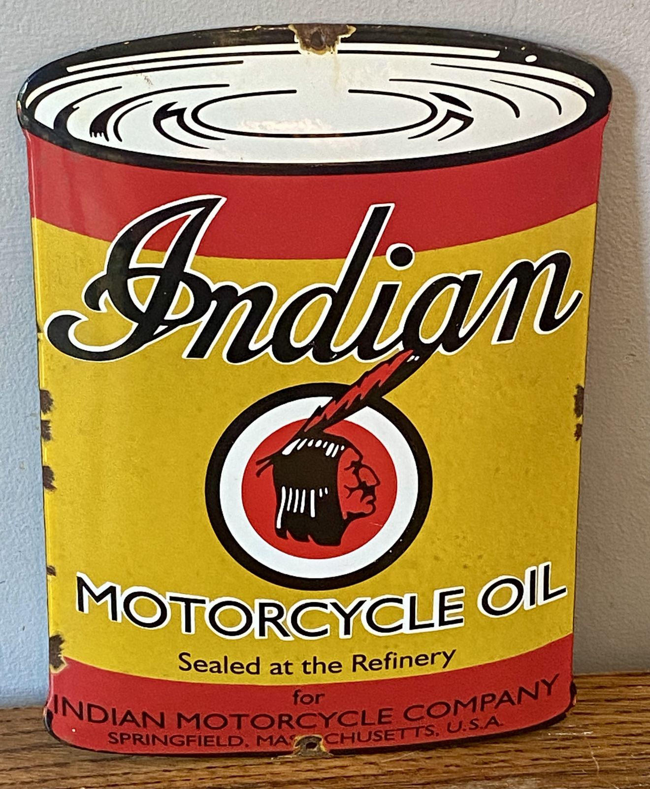 Home Decor Rare Indian Motorcycle Oil Can Advertising Sign Enamel Motorbike Dealer Dealership Metal Sign Scout Indian Chief Indian Bobber Springfield photo
