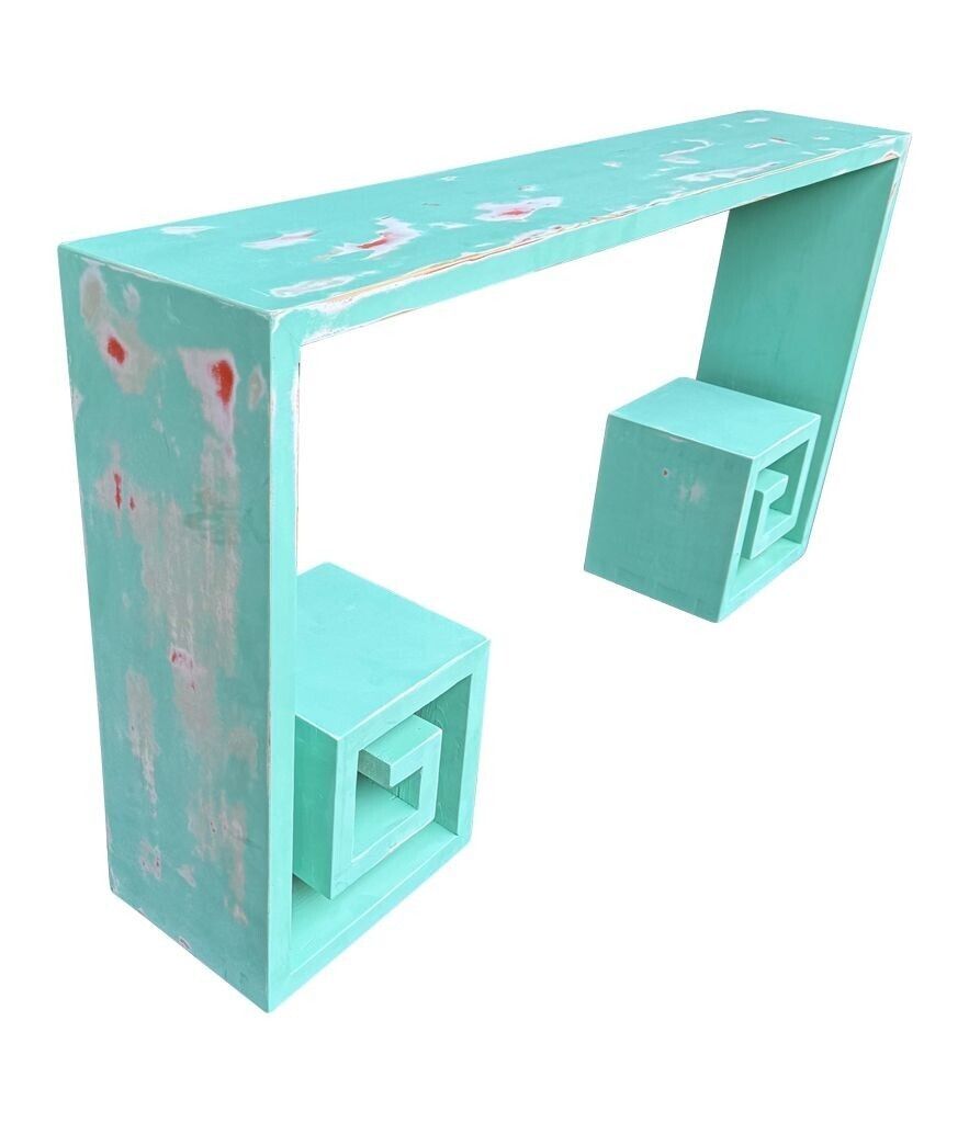 A 1970s Table With Greek Key Design, In Distressed Beach Finish photo for sale