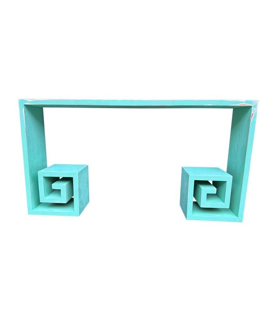 photo furniture A 1970s Table With Greek Key Design, In Distressed Beach Finish