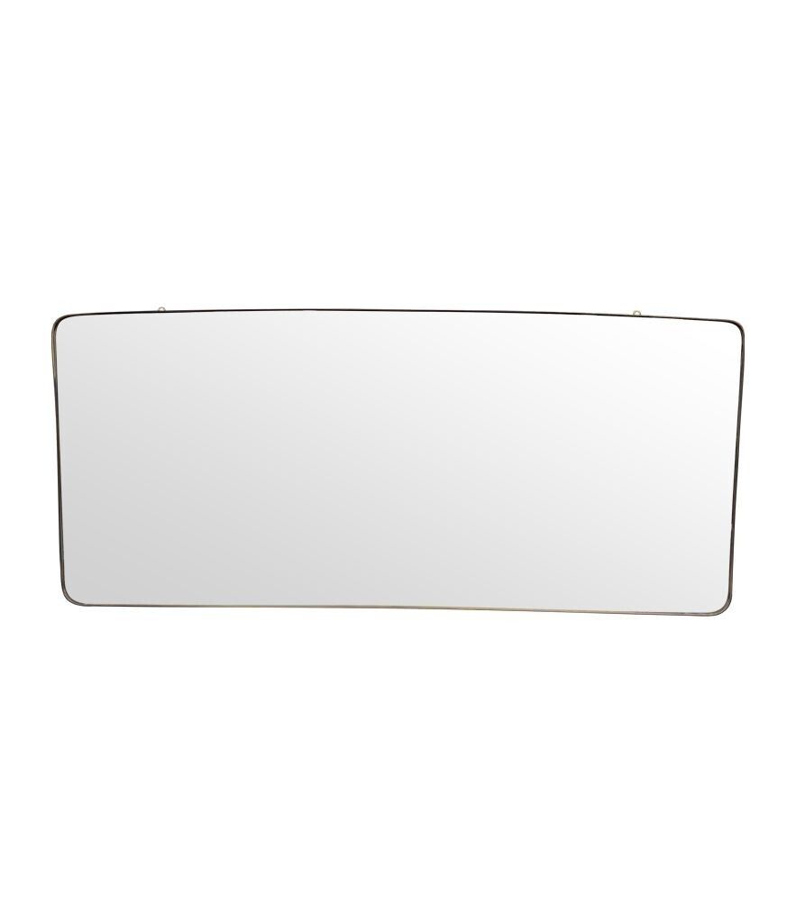 A Large Orignal 1950s Italian Brass Framed Landscape Mirror With Curved Corners